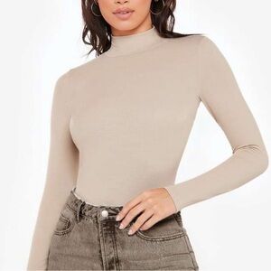 SHEIN Cream Ribbed Fitted Long Sleeve